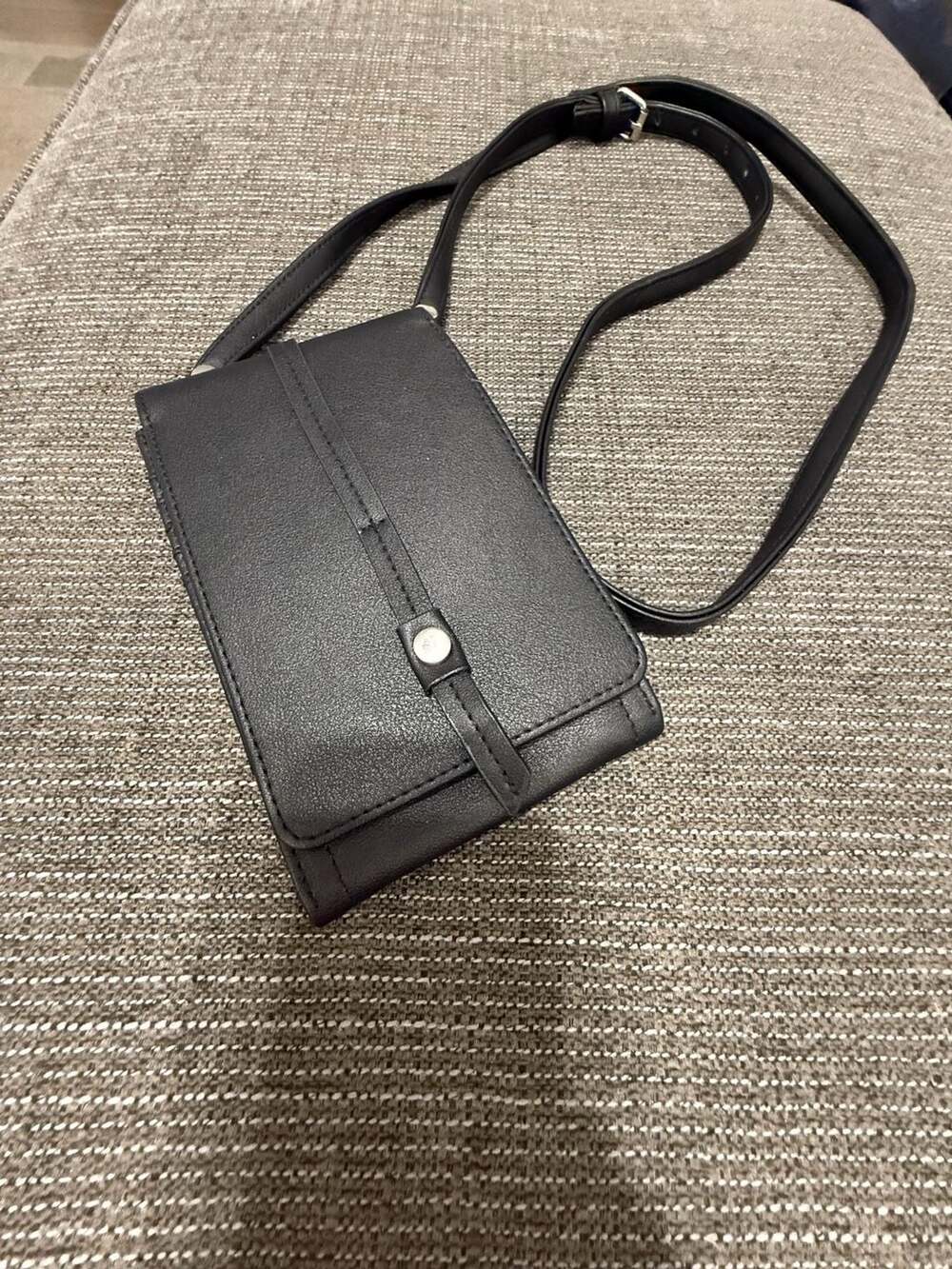 Black Faux Leather Cell Phone Crossbody Bag Wallet with ID Window and Card Slots
